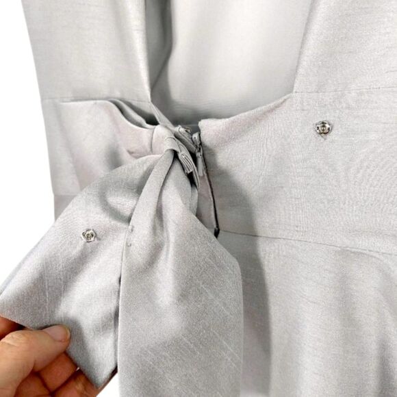 Alfred Sung Dove Gray A-Line Bow Cocktail Dress Sz 8 | Audrey Hepburn Jackie-O - Picture 6 of 11